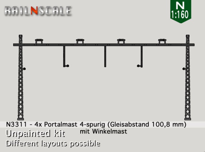 4x Portalmast 4-spurig (N 1:160) 3d printed