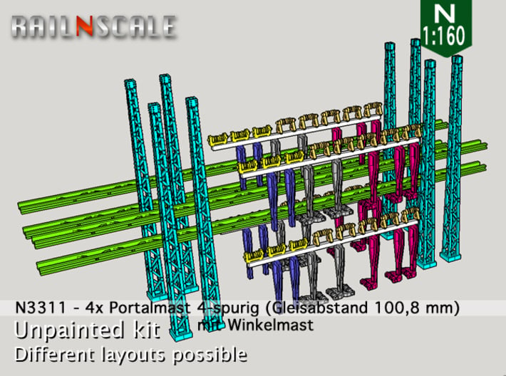 4x Portalmast 4-spurig (N 1:160) 3d printed 