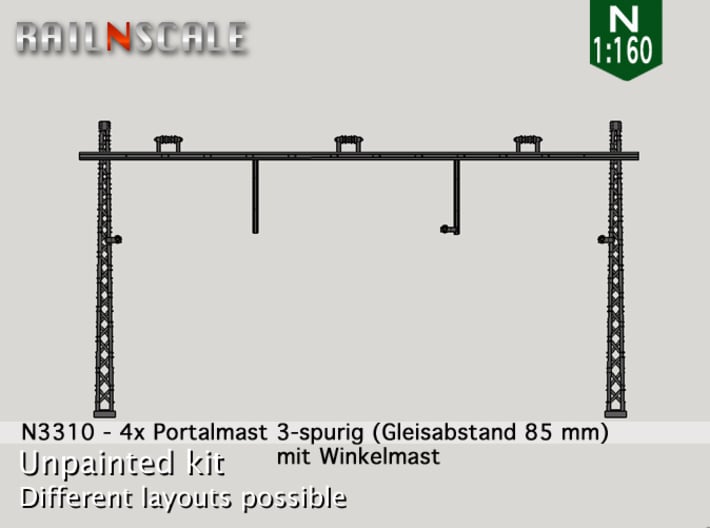 4x Portalmast 3-spurig (N 1:160) 3d printed 