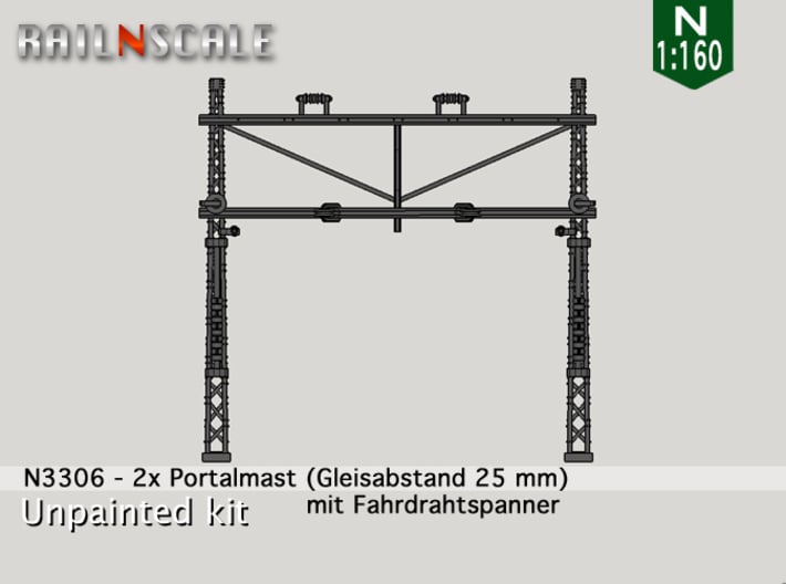 2x Portalmast mit Spanner (Oberleitung N 1:160) 3d printed 