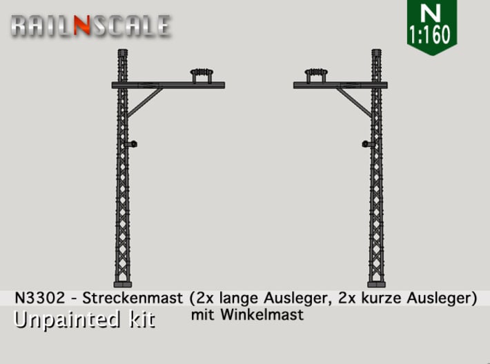 4x Streckenmast (Oberleitung Epoche I - N 1:160) 3d printed 