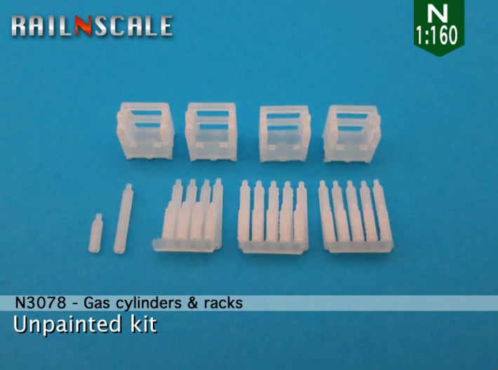 Gas cylinders and racks (N 1:160) 3d printed 
