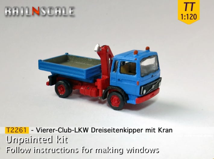 Vierer-Club-LKW Dreiseitenkipper Kran (TT 1:120) 3d printed 