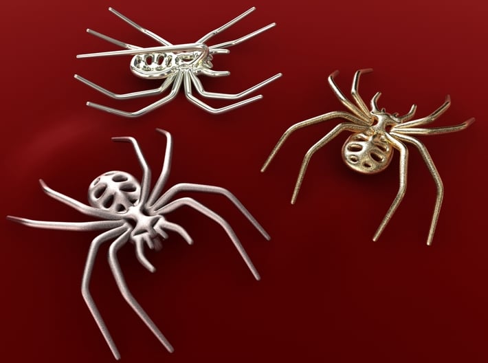 Spider Brooch 3d printed Stainless Steel, Premium Silver & Gold Plated Matte renders