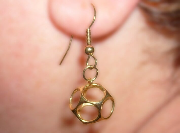 New Dod Earrings 3d printed in Gold Plated Brass, hooks not included