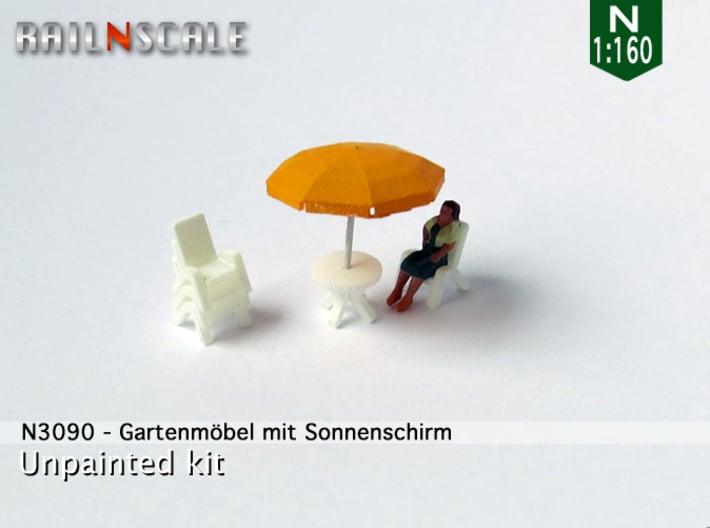 Gartenmöbel mit Sonnenschirm (N 1:160) 3d printed 