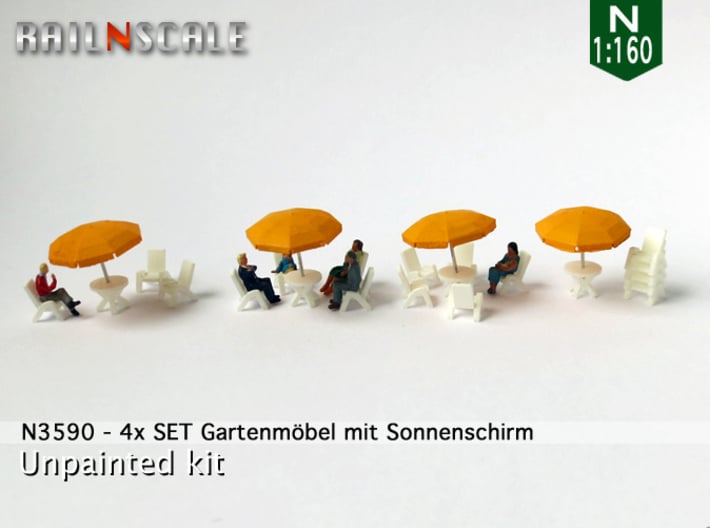 4x SET Gartenmöbel mit Sonnenschirm (N 1:160) 3d printed