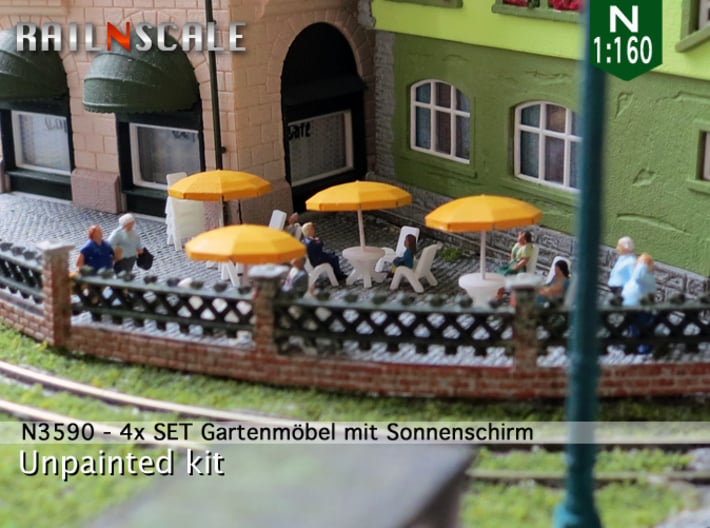 4x SET Gartenmöbel mit Sonnenschirm (N 1:160) 3d printed 