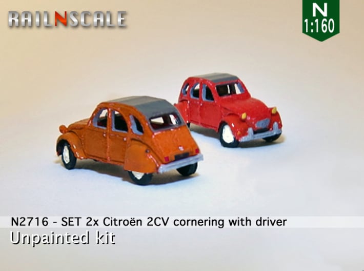 SET 2x Citroën 2CV - cornering (N 1:160) 3d printed