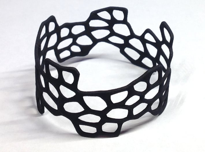 Cells Bracelet (open, 64mm) 3d printed in black strong and flexible