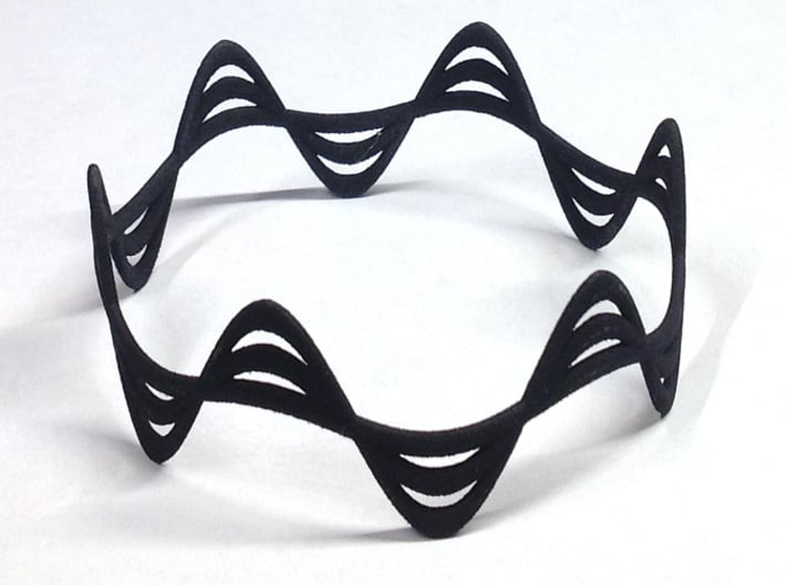 Triple Wave Bracelet (67mm) 3d printed in black strong and flexible