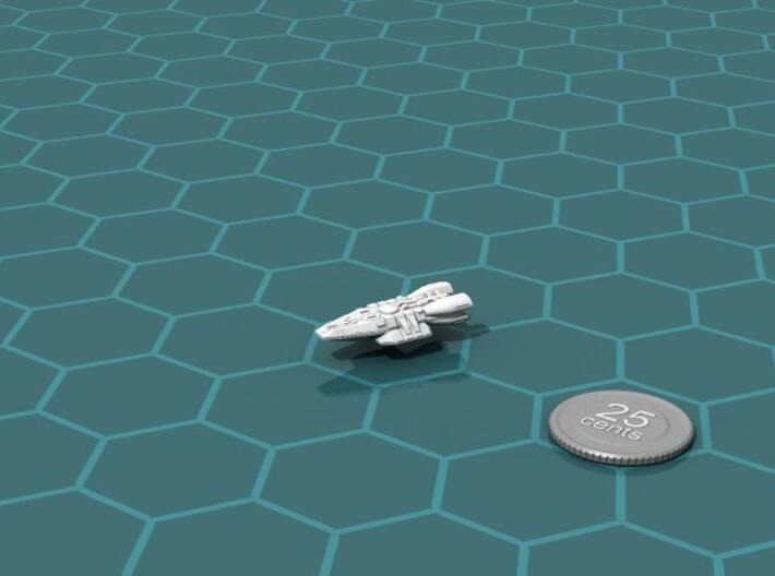 Frontier Trader 3d printed Render of the model, with a virtual quarter for scale.