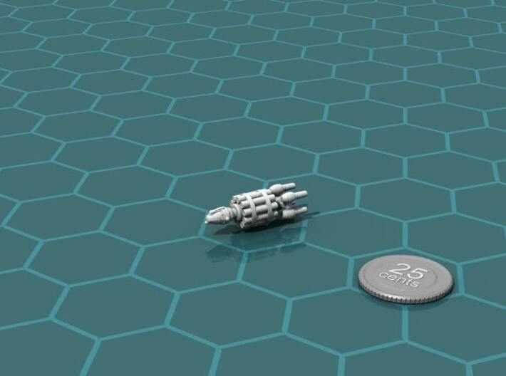 Belter Missile Boat v2 3d printed Render of the model, with a virtual quarter for scale.