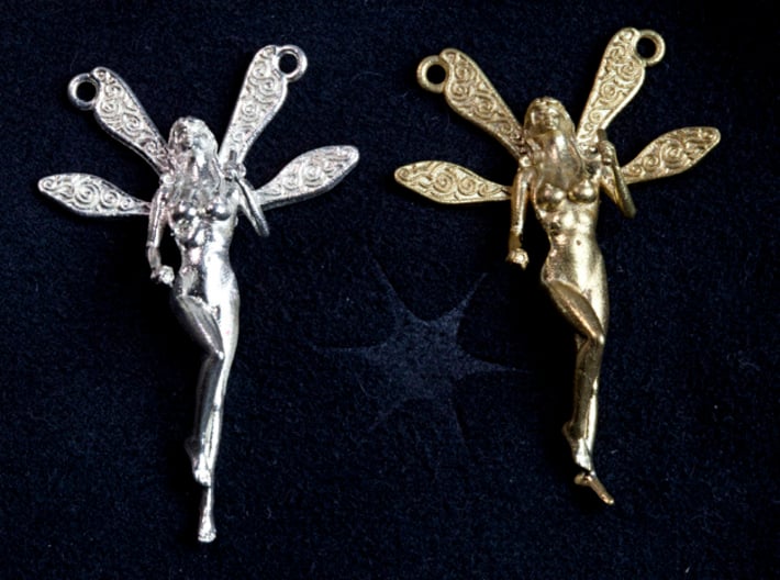 Fairy Pendant - 2 inch (5 cm). 3d printed Raw silver and brass (sold separately) on nice pouch it comes in.