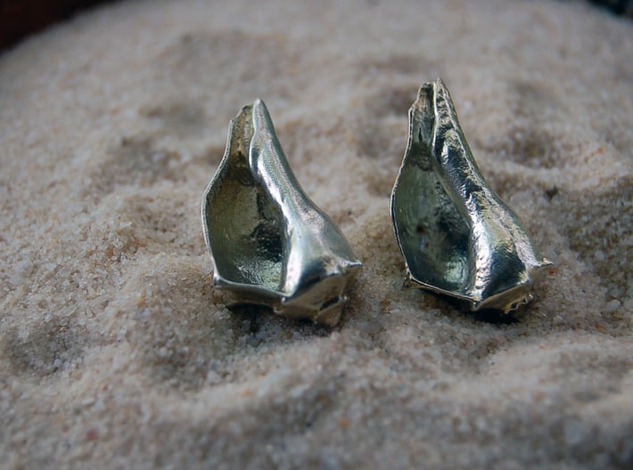 A Little Sea Shell (with Hole) 3d printed Polished silver (left) Raw silver (right)