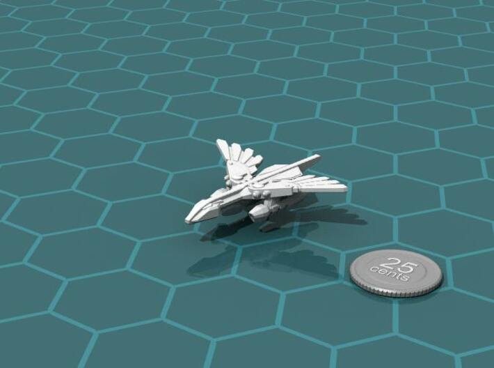 Murustan Basilisk class Destroyer 3d printed Render of the model, with a virtual quarter for scale.
