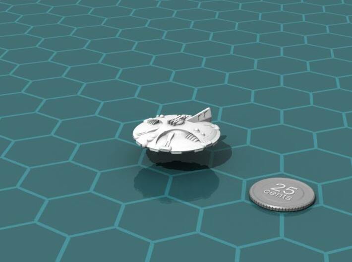 Martian Icaria class Strike Cruiser 3d printed Render of the model, with a virtual quarter for scale.