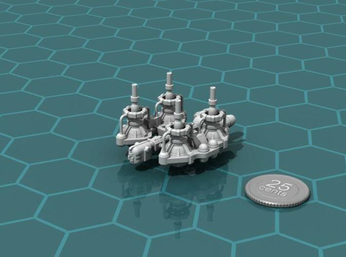 Fuel Refinery Ship 3d printed Render of the model, plus a virtual quarter for scale.