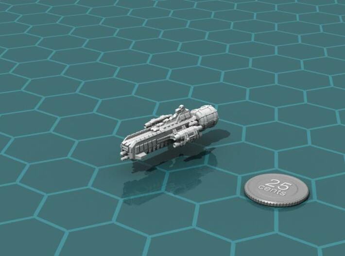 Jovian Lanze class Strike Carrier 3d printed Render of the model, with a virtual quarter for scale.