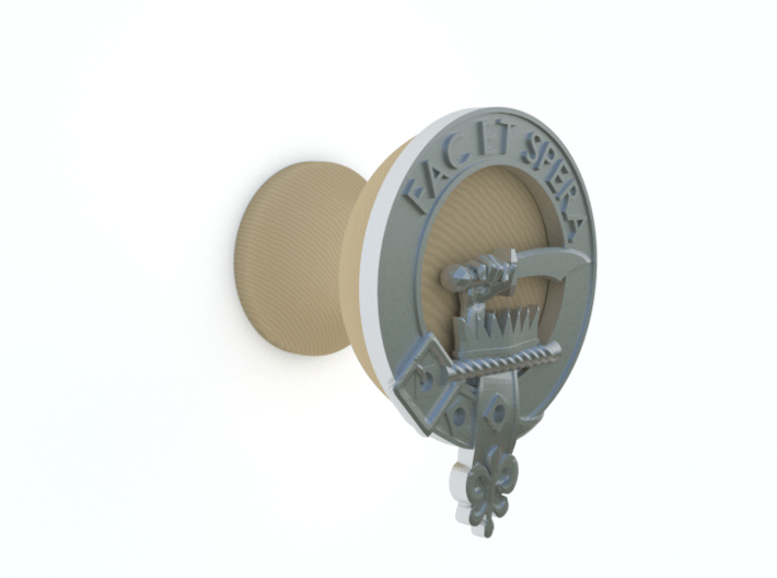 Clan Matheson Plaque 3d printed Showing attached to wooden knob base (not supplied)