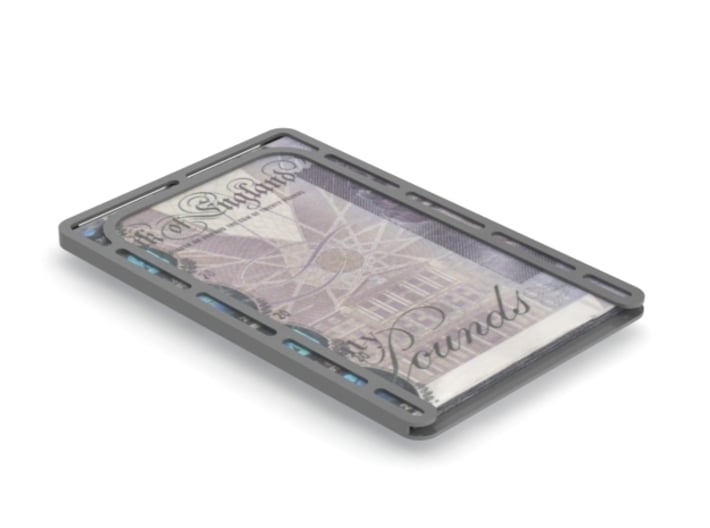 Cash Card (for Sliminal) 3d printed In-use Solidworks render with several 20 pound notes.