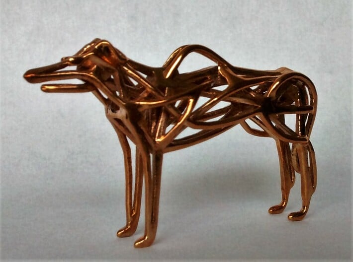 GeoHound Dog Pendant 3d printed Polished Bronze, Left side