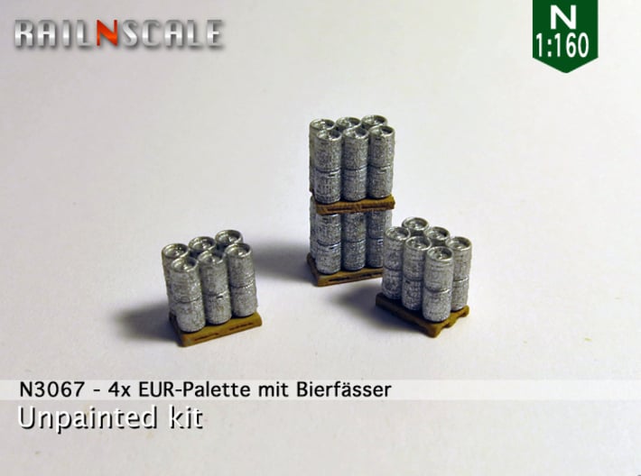 4x EUR-Palette mit Bierfässer (N 1:160) 3d printed 