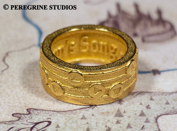 Ring - The Sun's Song 3d printed Polished Gold Steel