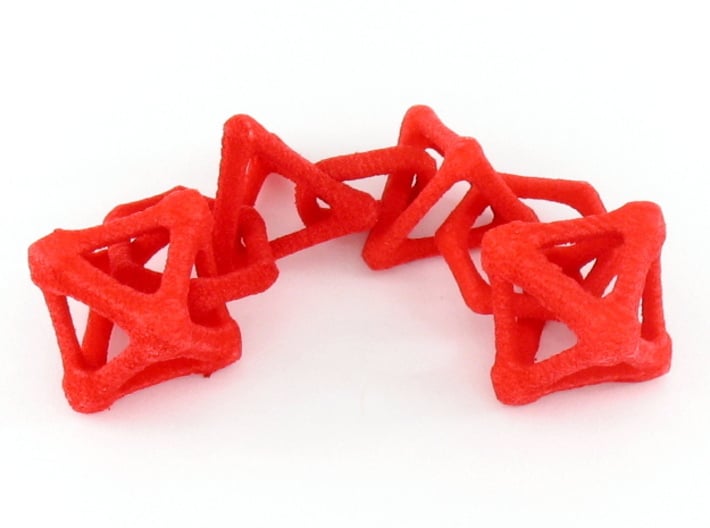 Baby Platonic Solids Earrings, bone style 3d printed Earrings printed in Red Strong and Flexible, shown looped as-printed