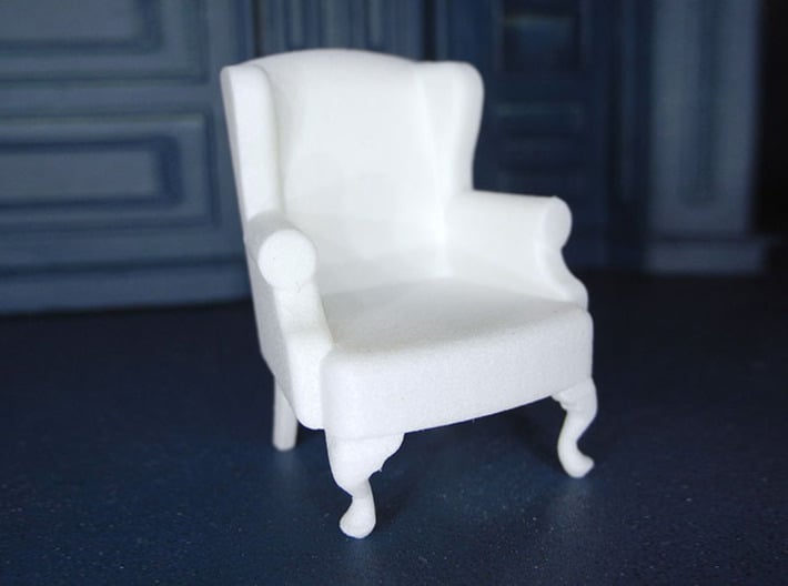 1:24 Queen Anne Wingback Chair 3d printed Printed in White, Strong &amp; Flexible