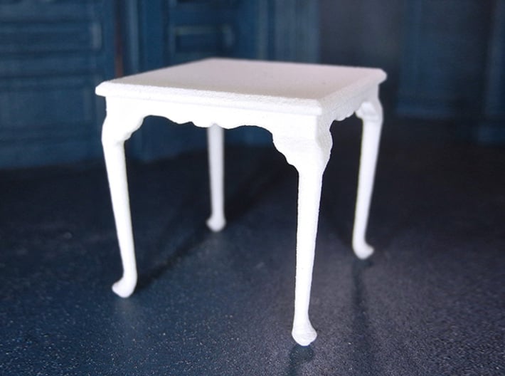 1:24 Queen Anne Square Dining Table 3d printed Printed in White, Strong &amp; Flexible