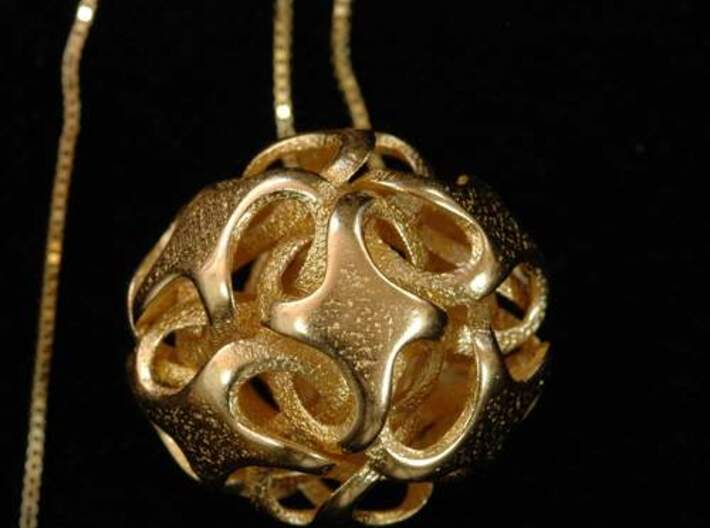 Rhombic Dodecahedron I, pendant 3d printed pendant in polished gold steel