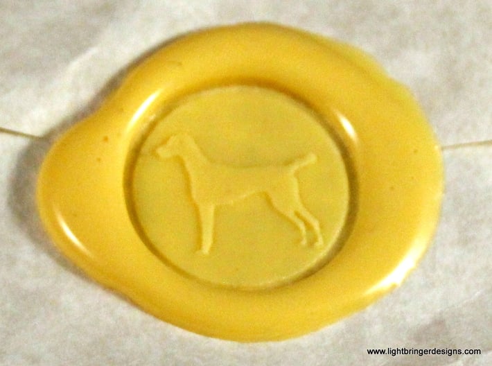 Vizsla (dog) Wax Seal 3d printed Vizsla (dog) impression in Butter Yellow sealing wax