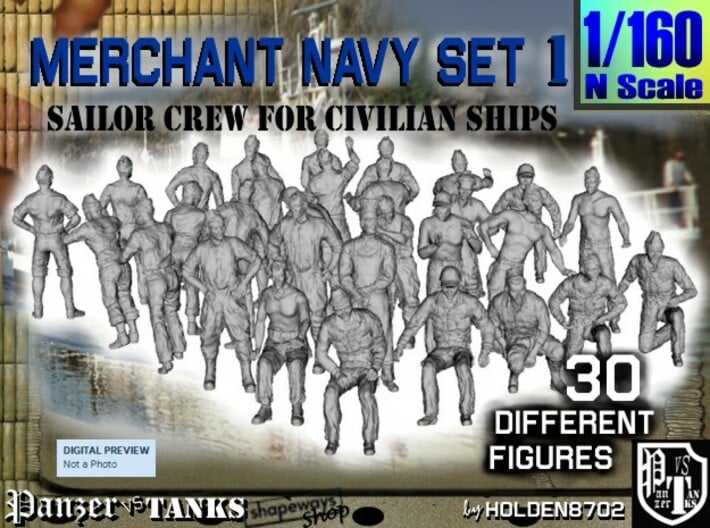 1/160 Merchant Navy Crew Set 1 3d printed 