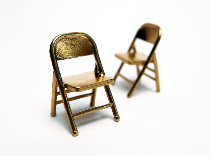 1:48 Miniature Pair of Folding Chairs 3d printed Printed in Raw Brass