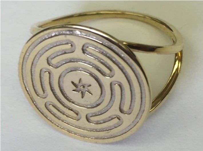 Wheel of Hecate ring (choose size) 3d printed The Wheel of Hecate ring in 14k Gold Plated.
