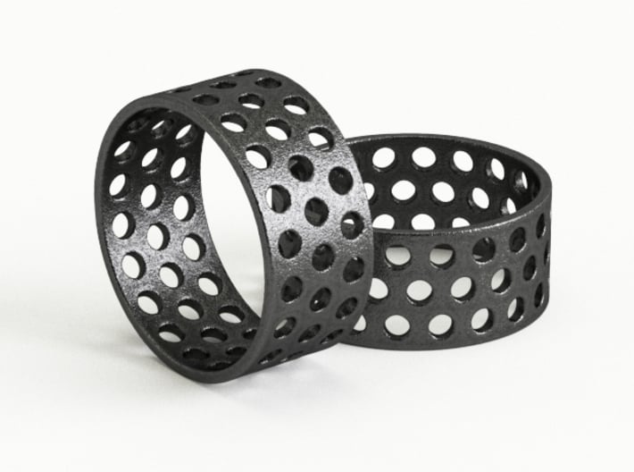 Ring with round holes 3d printed Matte Black Steel