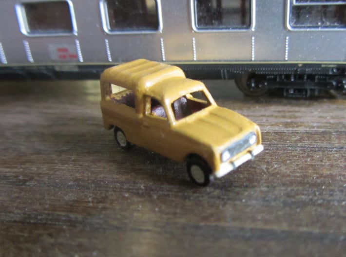 Renault 4 van in 1:160 scale (Lot of 4 cars) 3d printed In Danish Postal service colors (Oldenborg-Gul) Pantone: 109. Hex: F9D616