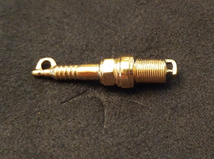 Mini Spark Plug Pendant 3d printed Pictured in Polished Bronze