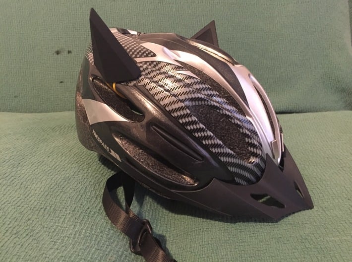 Pair of Bat Ears for Cycle Helmet 3d printed Attached to a basic helmet.