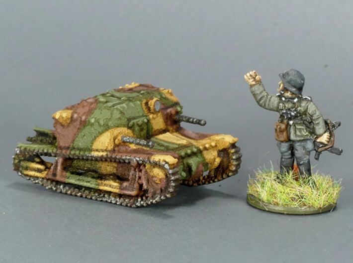 Tancik Vz33 Tankette 3d printed This is the 15mm version in WSF. The figure (for scale) is a German Grenadier from Battlefront.