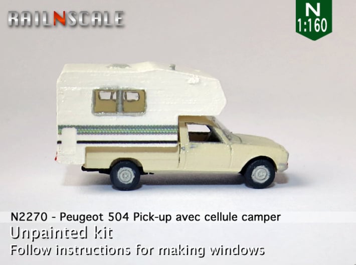 Peugeot 504 Pick-up avec cellule camper (N 1:160) 3d printed 