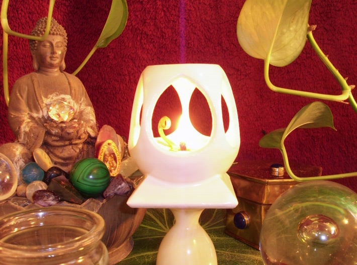 Mystic Altar Oil Lamp &quot;Phi&quot; 3d printed Highly reflective and easy to clean, white porcelain is perfect for oil lamps.