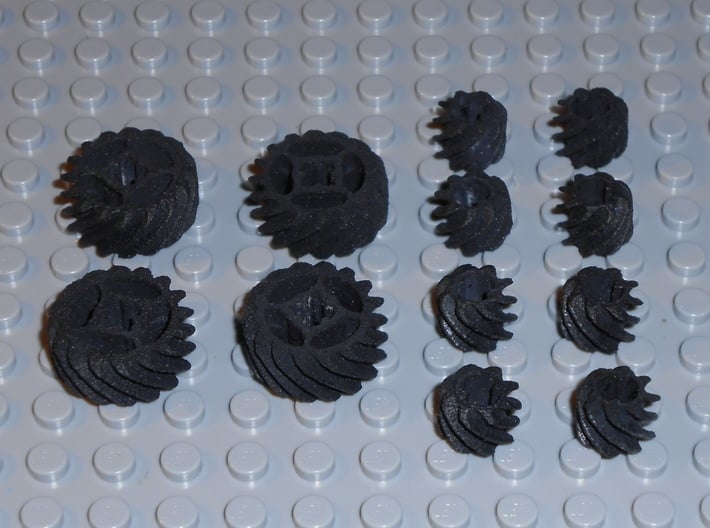 LEGO®-compatible helical gears 3d printed All 12 gears in the set