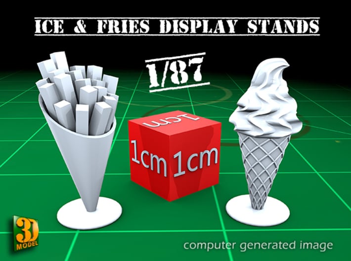 8 ICE &amp; FRIES display stand (1:87) 3d printed ICE &amp; FRIES display stands