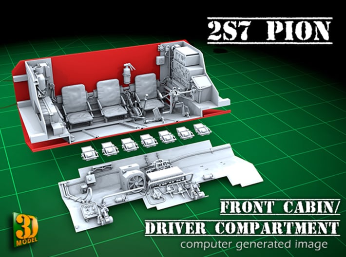 2S7 PION FRONT CABIN interior (1:35) 3d printed 2S7 PION/MALKA front cabin/driver compartment
