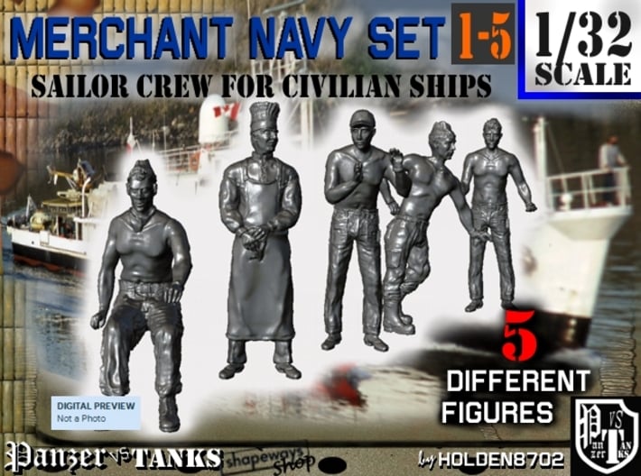1-32 Merchant Navy Crew Set 1-5 3d printed