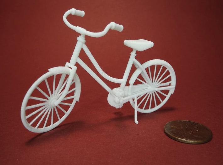 Miniature Vintage Bicycle (1:24) 3d printed Printed in White, Strong & Flexible