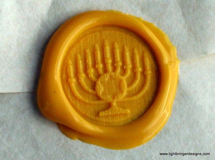 Menorah Wax Seal 3d printed Menorah wax impression in Sunflower Yellow sealing wax