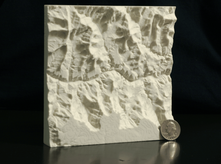 6'' Grand Canyon, Arizona, USA, Sandstone 3d printed Photo of actual model, with US quarter to scale; North is up